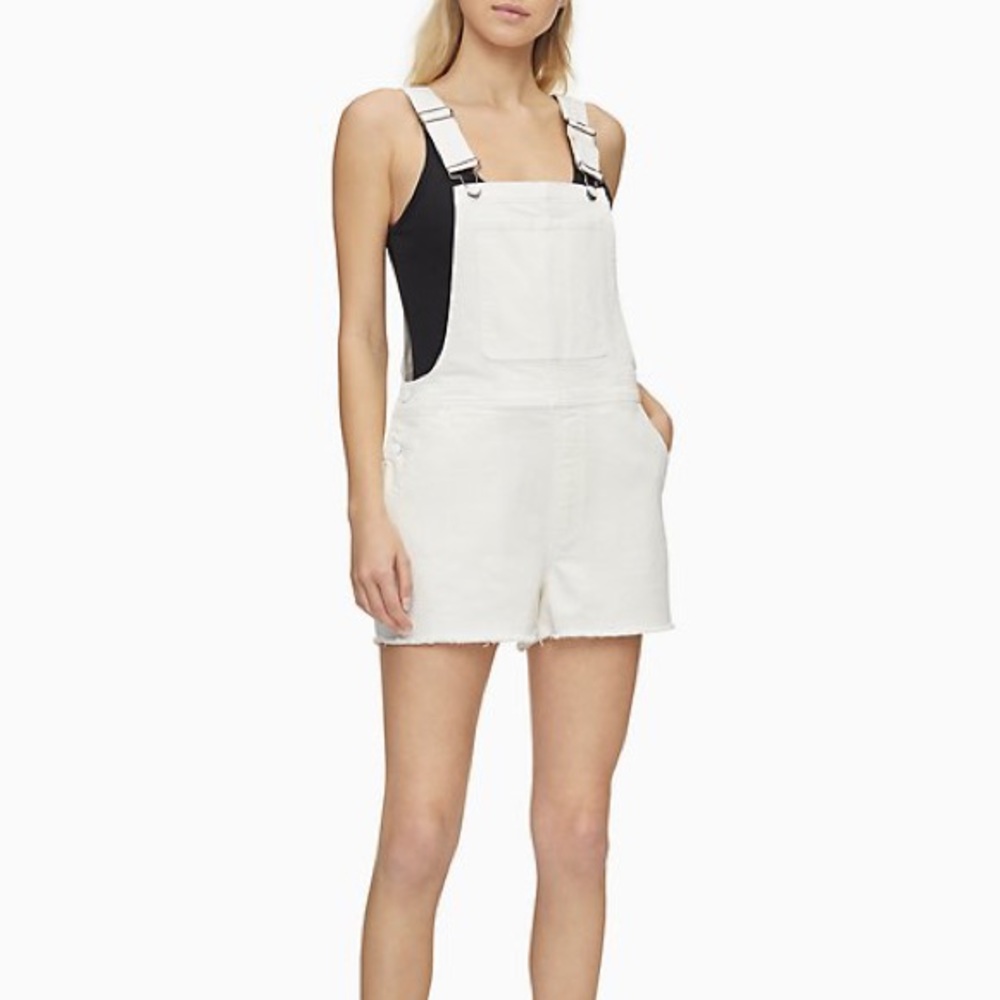 NWT Calvin Klein White Denim Cut-Off Short Overall